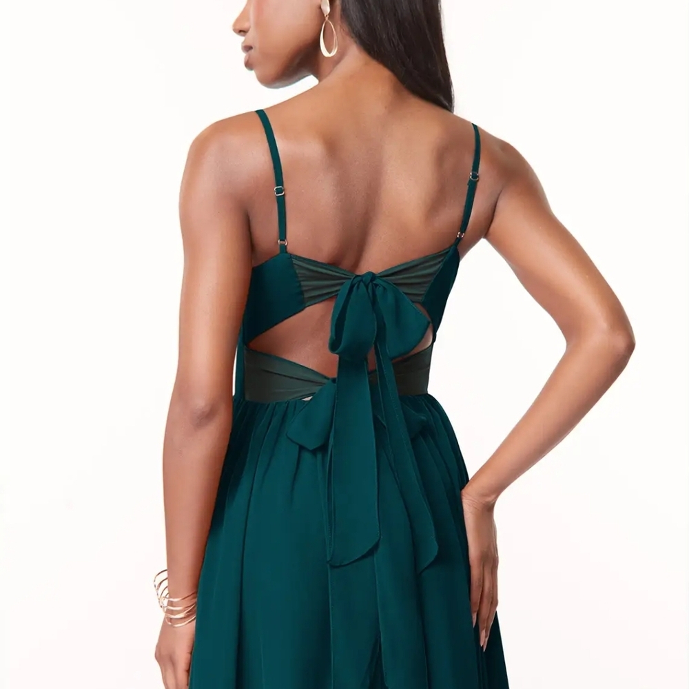 Azazie Teal Backless Tie-Back Spaghetti Strap Dress